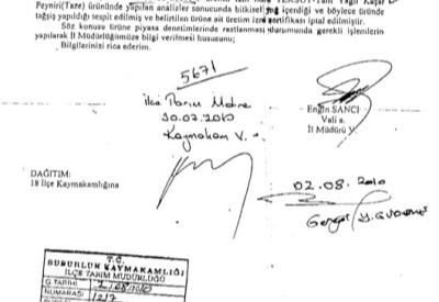 Süt ürünlerine margarin karıştırıldığının belgesi